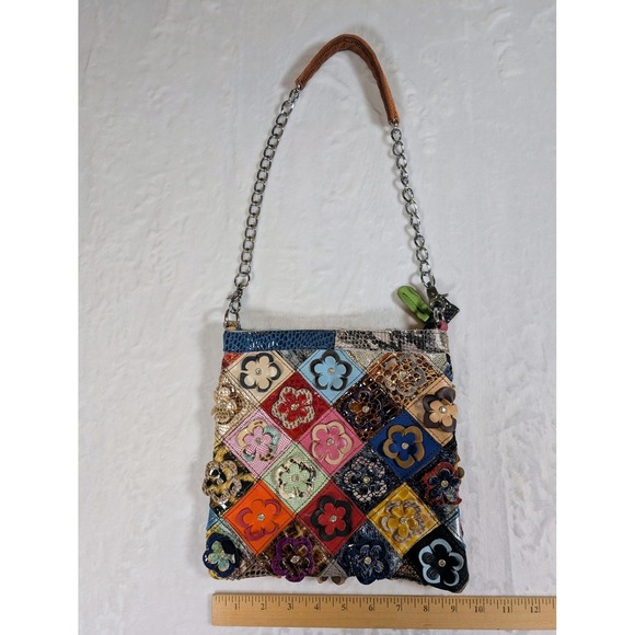 Segater VTG 3D Multicolor Patchwork Leather Floral Shoulder Bag Chain (2 straps) - Picture 14 of 16